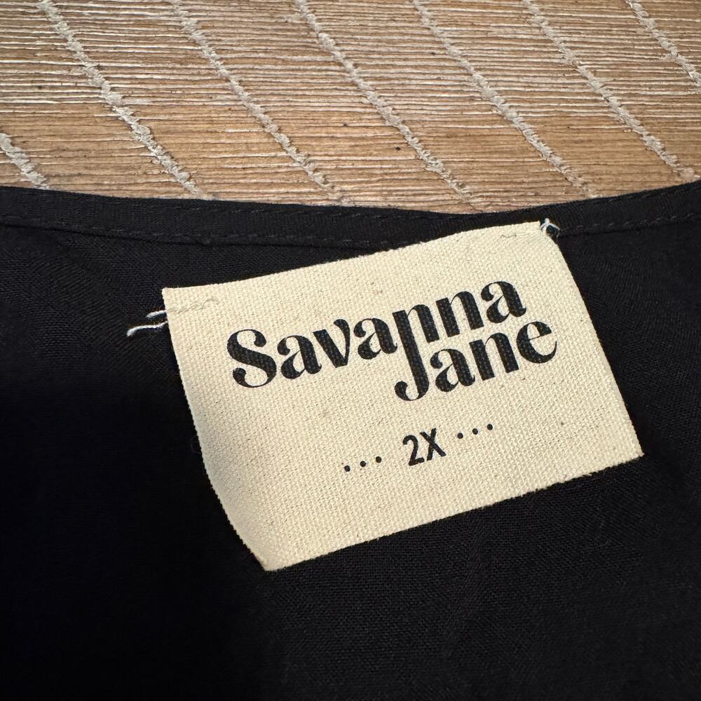 Savanna Jane Womens 2X Black Embroidered Peasant Top Boho Square Neck Rayon - Picture 4 of 11